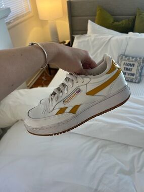 Reebok White Sneakers with Mustard Yellow Accents